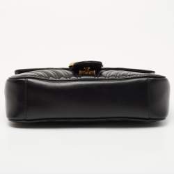 Pre Owned Gucci Black Matelassé Leather Small GG Marmont Shoulder Bag
