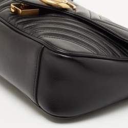 Pre Owned Gucci Black Matelassé Leather Small GG Marmont Shoulder Bag