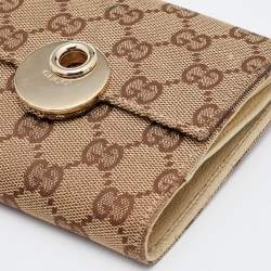 Gucci Beige GG Canvas and Leather Flap French Wallet