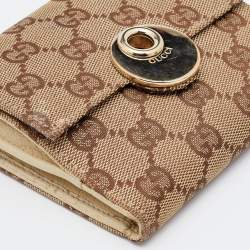 Gucci Beige GG Canvas and Leather Flap French Wallet