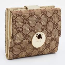 Gucci Beige GG Canvas and Leather Flap French Wallet