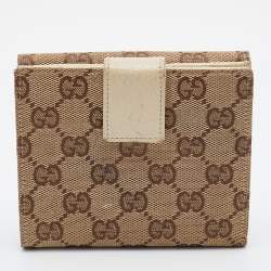 Gucci Beige GG Canvas and Leather Flap French Wallet