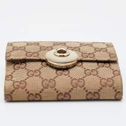 Gucci Beige GG Canvas and Leather Flap French Wallet