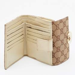 Gucci Beige GG Canvas and Leather Flap French Wallet