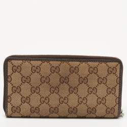 Gucci Beige GG Canvas and Leather Zip Around Continental Wallet