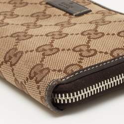 Gucci Beige GG Canvas and Leather Zip Around Continental Wallet