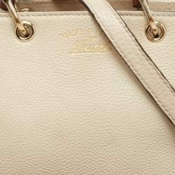 Pre Owned Gucci Off White Leather Mini Bamboo Tote