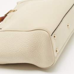 Pre Owned Gucci Off White Leather Mini Bamboo Tote