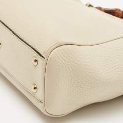 Pre Owned Gucci Off White Leather Mini Bamboo Tote