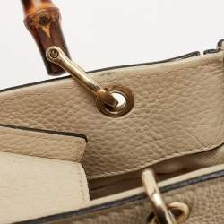 Pre Owned Gucci Off White Leather Mini Bamboo Tote