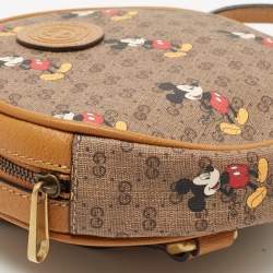 Pre Owned Gucci x Disney Brown GG Supreme Canvas and Leather Mickey Mouse Round Backpack