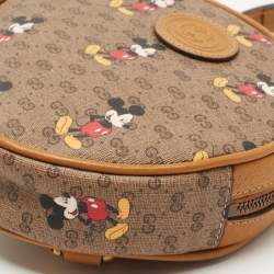 Pre Owned Gucci x Disney Brown GG Supreme Canvas and Leather Mickey Mouse Round Backpack