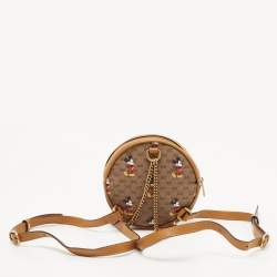 Pre Owned Gucci x Disney Brown GG Supreme Canvas and Leather Mickey Mouse Round Backpack