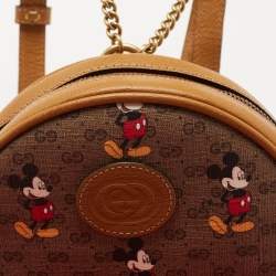 Pre Owned Gucci x Disney Brown GG Supreme Canvas and Leather Mickey Mouse Round Backpack