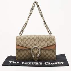 Pre Owned Gucci Beige GG Supreme Canvas and Suede Small Dionysus Shoulder Bag
