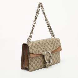 Pre Owned Gucci Beige GG Supreme Canvas and Suede Small Dionysus Shoulder Bag