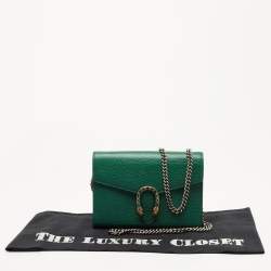 Pre Owned Gucci Green Leather Mini Dionysus Wallet on Chain