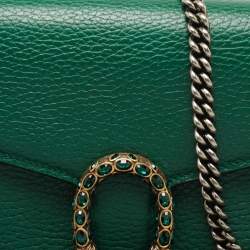 Pre Owned Gucci Green Leather Mini Dionysus Wallet on Chain