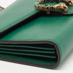 Pre Owned Gucci Green Leather Mini Dionysus Wallet on Chain