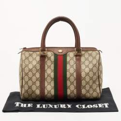 Pre Owned Gucci Brown/Beige GG Canvas Medium Vintage Web Boston Bag