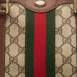 Pre Owned Gucci Brown/Beige GG Canvas Medium Vintage Web Boston Bag