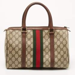 Pre Owned Gucci Brown/Beige GG Canvas Medium Vintage Web Boston Bag