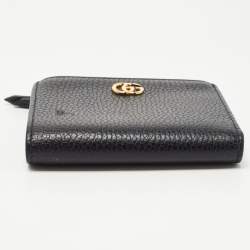 Gucci Black Leather GG Marmont Zip Bifold Wallet