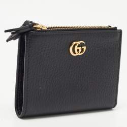 Gucci Black Leather GG Marmont Zip Bifold Wallet