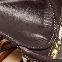 Pre Owned Gucci Dark Brown/Beige Leather And Horsebit Print Velvet 85th Anniversary Brit Hobo