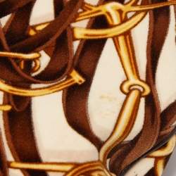 Pre Owned Gucci Dark Brown/Beige Leather And Horsebit Print Velvet 85th Anniversary Brit Hobo