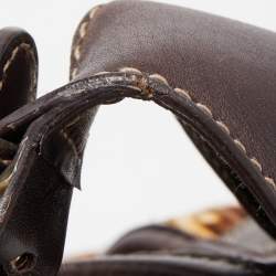 Pre Owned Gucci Dark Brown/Beige Leather And Horsebit Print Velvet 85th Anniversary Brit Hobo