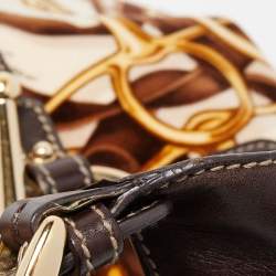 Pre Owned Gucci Dark Brown/Beige Leather And Horsebit Print Velvet 85th Anniversary Brit Hobo