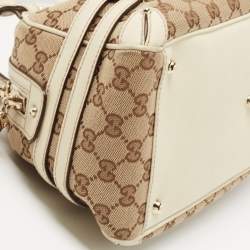 Pre Owned Gucci Beige/White GG Canvas and Leather Wave Boston Bag