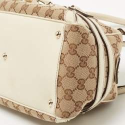Pre Owned Gucci Beige/White GG Canvas and Leather Wave Boston Bag