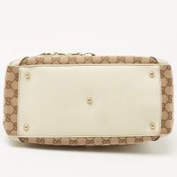 Pre Owned Gucci Beige/White GG Canvas and Leather Wave Boston Bag