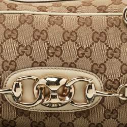 Pre Owned Gucci Beige/White GG Canvas and Leather Wave Boston Bag