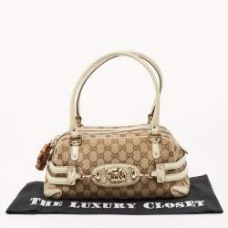 Pre Owned Gucci Beige/White GG Canvas and Leather Wave Boston Bag