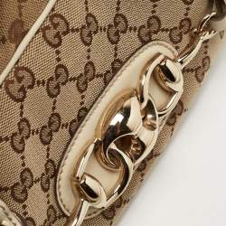 Pre Owned Gucci Beige/White GG Canvas and Leather Wave Boston Bag