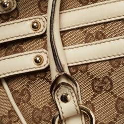 Pre Owned Gucci Beige/White GG Canvas and Leather Wave Boston Bag