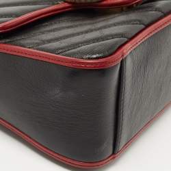 Pre Owned Gucci Black Diagonal Quilt Leather Mini GG Marmont Torchon Top Handle Bag