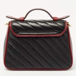 Pre Owned Gucci Black Diagonal Quilt Leather Mini GG Marmont Torchon Top Handle Bag