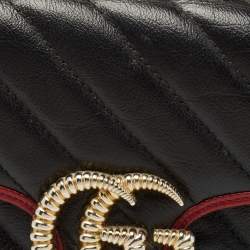 Pre Owned Gucci Black Diagonal Quilt Leather Mini GG Marmont Torchon Top Handle Bag
