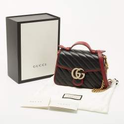 Pre Owned Gucci Black Diagonal Quilt Leather Mini GG Marmont Torchon Top Handle Bag