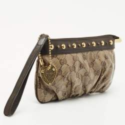 Pre Owned Gucci Brown GG Crystal Canvas And Leather Babouska Wristlet