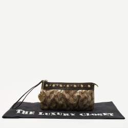 Pre Owned Gucci Brown GG Crystal Canvas And Leather Babouska Wristlet