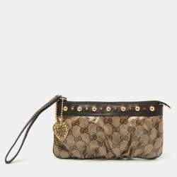 Pre Owned Gucci Brown GG Crystal Canvas And Leather Babouska Wristlet