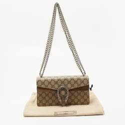 Pre Owned Gucci Beige GG Supreme Canvas and Suede Small Dionysus Shoulder Bag
