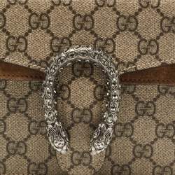Pre Owned Gucci Beige GG Supreme Canvas and Suede Small Dionysus Shoulder Bag