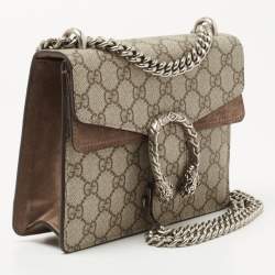 Pre Owned Gucci Beige GG Supreme and Suede Mini Dionysus Shoulder Bag