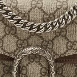 Pre Owned Gucci Beige GG Supreme and Suede Mini Dionysus Shoulder Bag